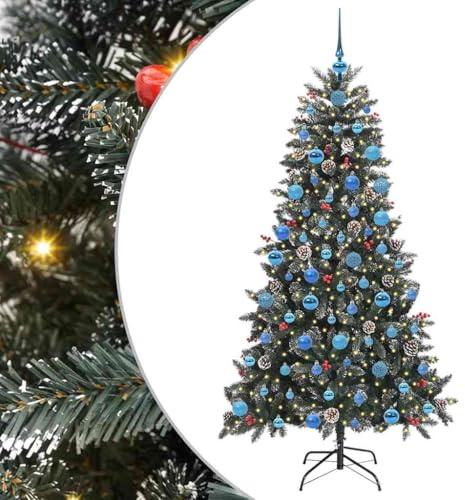 vidaXL Árbol de Navidad Artificial Verde 180 cm PVC, Plástico y Acero, Árbol de Navidad Moderno, en Forma de Cono, Luces LED, Decoraciones Eco-Friendly, para Interior y Exterior