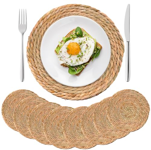 Jonuin Round Woven Placemats, Round Placemats Set of 8, 30cm Natural Water Hyacinth Placemats, Wicker Placemats, Heat Resistant & Non-Slip, Braided Place Mats for Dining Table, Home, Wedding Decor