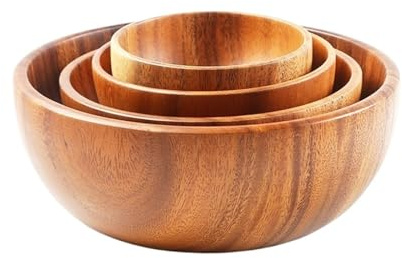 Ensaladera de madera acacia, vajilla individual for Ramadán, utensilios cocina, cuencos for sopa(4-piece Bowls)