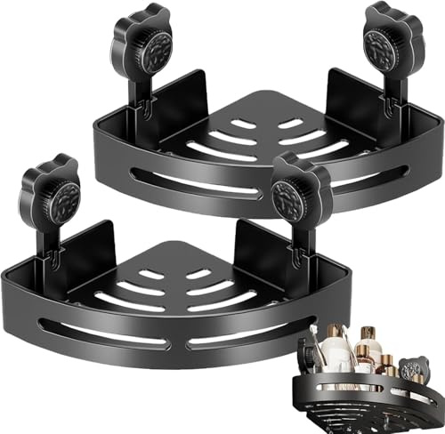 WADY 2 PCS Bathroom Corner Shelf,Corner Shower Caddy Suction Cup,No Drill Wall Mounted Showers Caddy Basket for Kitchen &Bathrooms O-rganiser