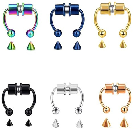 5-Delars Set Med Hästsko-Näsringar, Moderiktiga Magnetiska Trendiga Ringar, Falsk Septum-Läpppiercing, Manschetter, Konstgjorda Klämmor för Brosk, örhängen