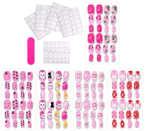 120 Pezzi Unghie Finte per Bambini, Premere Unghie Finte Acriliche, Decorazioni per Unghie Finte Bambina Ragazza Manicure Decorazione Nail Art Fai da Te, TD153-8