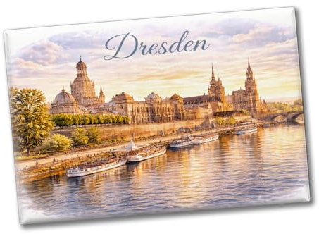 speecheese Souvenir Magnet Dresden Skyline Elbe Altstadt, Sachsen | Rechteckiger Kühlschrankmagnet mit Elbe, Semperoper und barocker Altstadt im Sonnenuntergang, ca. 8 x 5,5 cm, als Dekomagnet.
