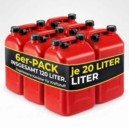 Humpti Garrafa Gasolina 20L Homologada Pack de 6 - Bidón Combustible Plástico con Visor de Nivel - Bidones para Gasolina y Gasoil Homologados 120 Litros - Rojo