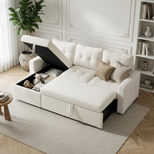JIEXI Schlafsofa Ausziehbarer Couch, Ausziehbares Schlafcouch mit Stauraum, 3-Sitzer Ecksofa mit Schlaffunktion Geräumiges, L-Form Modulares Sofa mit Chaiselongue für Wohnung und Wohnzimmer