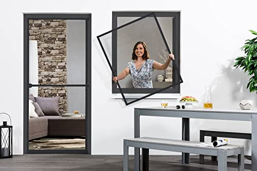 empasa moustiquaire de fenêtre START moustiquaire avec cadre aluminium en blanc, marron ou anthracite à monter soi-même, Couleur:anthracite, Taille:80 x 100