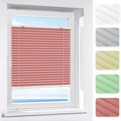 Victoria M. Indiva Lite Plissee Klemmfix Ohne Bohren mit Klemmträgern Sichtschutz, Sonnenschutz Fenster, Lichtdurchlässig, 60 x 200 cm, rot