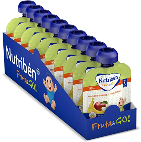 Nutribén Fruta And Go | Bolsita de puré de Frutas 100% Natural, Manzana Plátano- Pack De 10 unidades x 90g