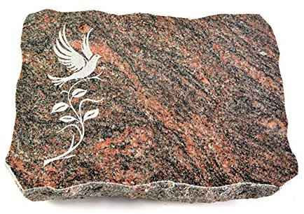 Wilhelmy Grabmale Grabplatte, Grabstein, Grabkissen, Urnengrabstein, Liegegrabstein Modell Pure 40 x 30 x 5 cm Himalaya-Granit, poliert inkl. Gravur (Sandstrahl-Ornament Taube 3)