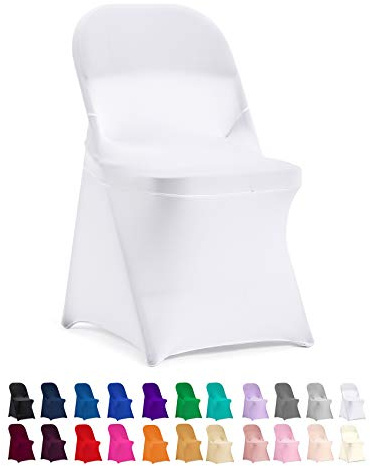 Peomeise Stretch Spandex Folding Chair Cover for Wedding Party Dining Banquet Event (White,12pcs)