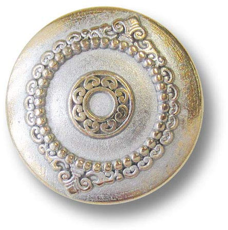 Knopfparadies - 5er Set antik wirkende Gold silberfarbene Metallknöpfe mit edlen Ornamenten, Ø: ca. 28mm