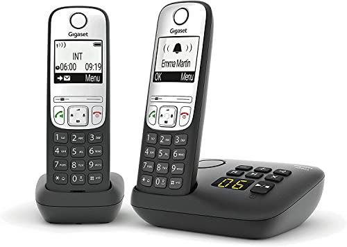 Gigaset A690A Easy to use Cordless DECT Home Telephone with Answering Machine, Speakerphone,Nuisance call block, home office. Single Handset, Silver/Black (Duo)