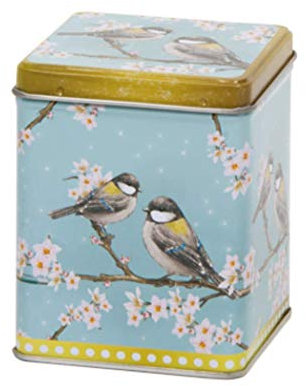 ORIENTAL GARDEN - Retro/Vintage Style Square Hinged Lid 100g Tea Caddy/Kitchen Storage Tin - 9.5 x 7.5 x 7.5cm