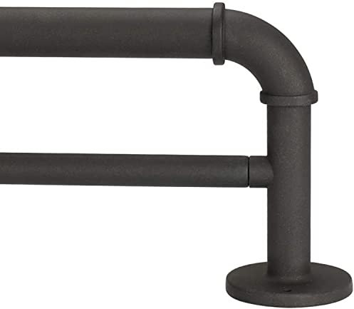 2.5 cm industrielle Gardinenstangen, Eisen-Gardinenstange für Fenster 28 bis 48, zum Umwickeln von Fenster, doppelte Gardinenstange, schwarze Vorhangstangen, Raumteiler, Vorhangstange (Sand Schwarz)