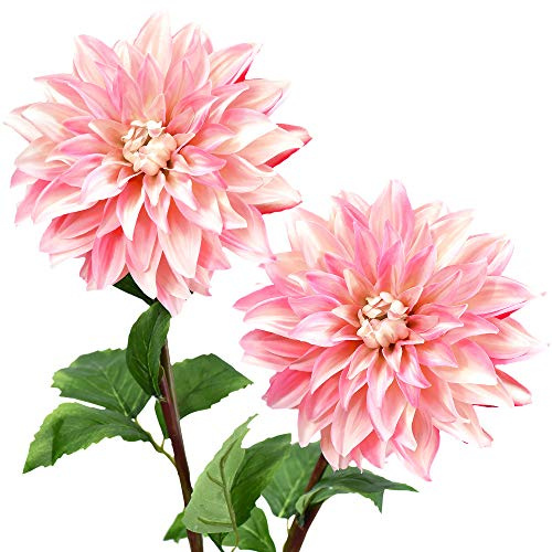 FiveSeasonStuff Artificial Flowers Dahlia Silk Flowers for Outdoors Indoors and Tall Vases 2 Stems (Soft Light Pink)