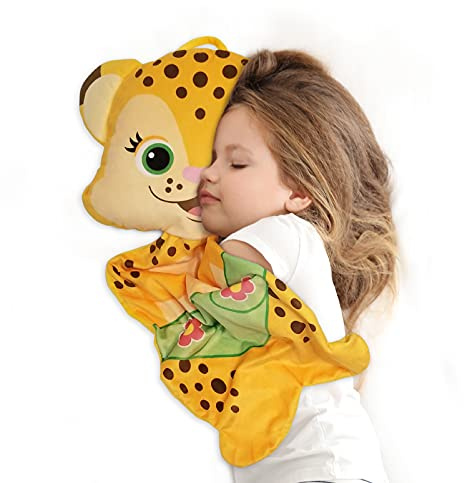 Word Party Franny Plush Head Pillow - Buddy Toy and Attached Security Blanket - Snuggly Blanket Rolls Into Pillow for Easy Storage - Great for Cuddles and Naptime