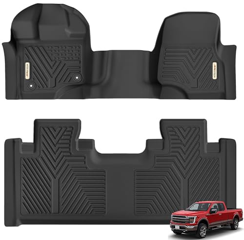 YITAMOTOR Floor Mats Fit for 2015-2025 Ford F-150 Super Cab/Extended Cab with 1st Row Bench Seats Only, All Weather Protection 2 Row Floor Liner Set Black (Not for Super Crew Cab)
