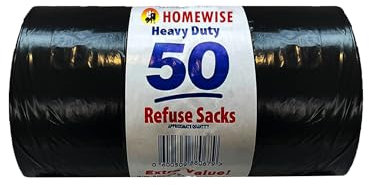 Homewise 50 Bin Bags Heavy Duty 100L Bin Bag Refuse Sacks Pack Of 50 Black Bags For Rubbish Large Bin Bags Eco Friendly for Home Offices & Garden Extra Strong Bin Liners Made from Recycled Material