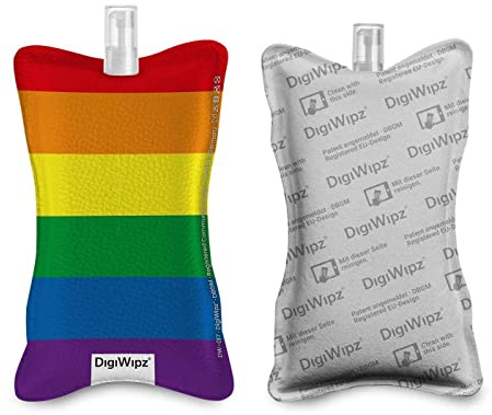 DigiWipz® The ingenious 2-in-1 display cleaner (rainbow stripes) - screen cleaner for displays and touchscreens - screen cleaner microfibre sponge with integrated sprayer
