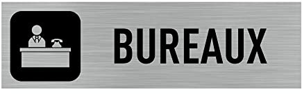 Signalétique.biz France - Plaque de porte BUREAUX (Q0014) - 170 X 50 mm - Plaque aluminium brossé de 2mm