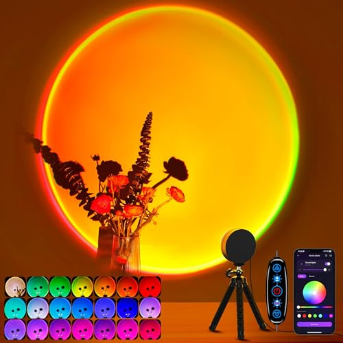 XEBKOR Sunset Lamp Projector Multicolor Changing LED Projection Lamp,Switch Button and APP Control 360 Degree Rotation Sunlight Lamp for Bedroom, Photography, Party, Tiktok Live, Room Decor