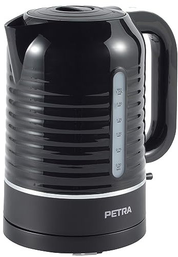 Petra Wasserkocher 1,7L, Elektrischer Wasserkocher mit Temperatureinstellung, BPA-frei, Wasserkocher mit Kalkfilter & Wasserstandsanzeige, 360° Basis, 2200W, Schwarz