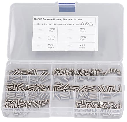 325 Stück M3 M4 Flachkopfschrauben Edelstahl Bolzen Maschinenschrauben Schweißschrauben Sortiment Kit für Reparatur und Heimwerker