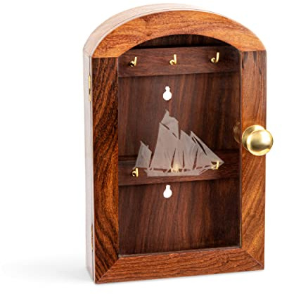 NKlaus Haken Schlüsselkasten aus Holz, maritim, mit 6 Haken, 1 Stück | Höhe: 25cm; Breite: 16,5cm; Tiefe: 6cm; 5x16x6cm