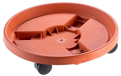 KADAX Soporte para plantas enrollables, soporte para macetas con ruedas, soporte para plantas de plástico, platillo para transportar fácilmente macetas (30,5 cm, terracota)