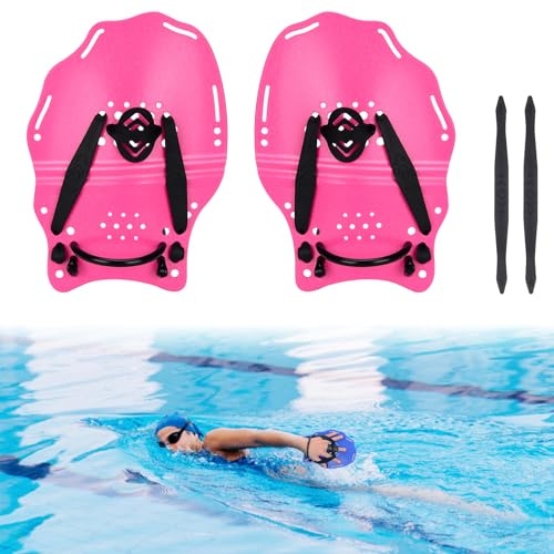 BOOSTEADY Palas Natacion Piscina con Correas Ajustables Duradero Manoplas Natacion Palas de Entrenamiento para Natación Ligeras y Reutilizable Accesorio Universal para Adultos, Rosa