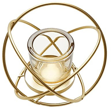 HEXEH Kerzenhalterhalter Golden Metall Geometrischer Glaskerzenhalter mit Eisenhalterung, Kerzenstick for Säulenkerzenständer, for Hochzeits-/Party-/Heimdekoration Kandelaber