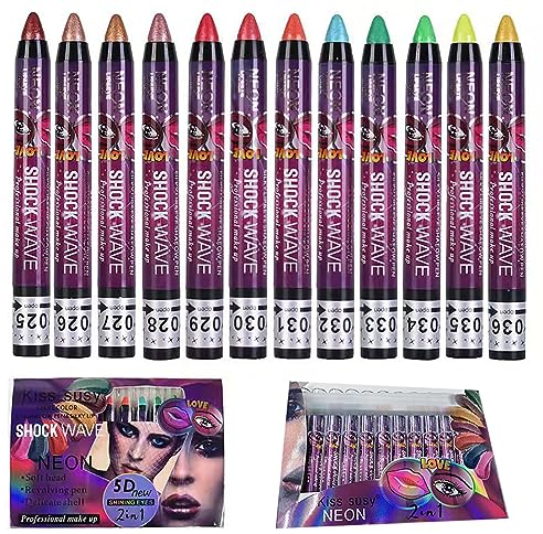 EnMart 12 couleurs de fard à paupières, bâton de fard à paupières 2 en 1 à paillettes, résistant aux frottements, nacré mat, très saturé, crayon à paupières, crayon à paupières crémeux, crayon de