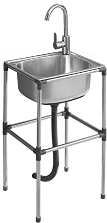 VIYOLI Spüle aus Edelstahl, Küchenspüle, tragbare Spüle, Hinterhofgarage EIN-Knopf-Waschküche mit Wasserhahn kann für Badezimmer, Küche, Außenbereich und Garten verwendet Werden