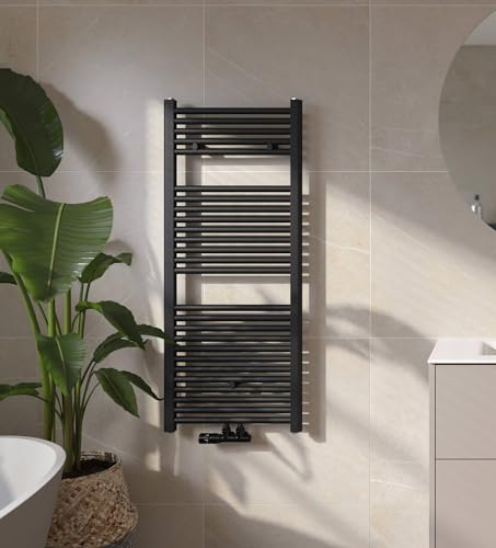 Saqu Badheizkörper Fonti in Matt Schwarz 50x119 cm - Handtuchheizkörper Badheizung Handtuchwärmer - Handtuchheizung 592W