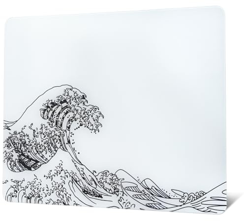 Glasspelmusmatta, vit Kanagawa hård musmatta för spel, professionell stor musmatta 410 mm x 310 mm, speciell glasyta med förbättrad precision och hastighet