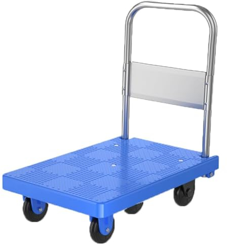 Zusammenklappbarer, Faltbarer Handwagen für den Umzug und das Lager, robuster Plattformwagen, Transportwagen für den Transport Schwerer Gegenstände, trägt bis zu 200 kg (blau)