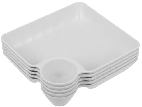 Hoement Plateaux De Service pour Sushi Et Chips 5 Pièces en Blanche, Assiettes avec Compartiment à Sauce Intégrée, Vaisselle Solide Anti-Casse pour Repas Japonerie Et Apéritifs