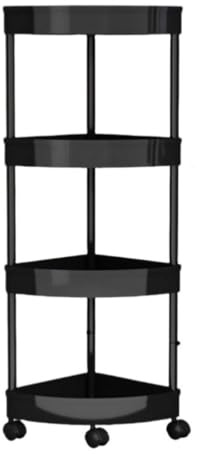 ASHSDI Eckregal Ständer, 4-stufiges Eckregal Mit Rollen, Dusch-Caddy, Regal, Eck-Steh-Duschständer Für Wohnzimmer, Badezimmer, Küche Eck-Bücherregal für Wohnzimmer(Color:Svart)