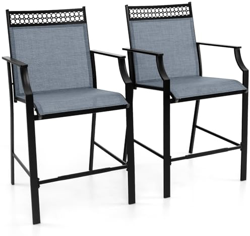 COSTWAY 2er Set Gartenstühle, hohe Terrassenstühle, Balkonstühle mit schnell trocknendem Stoff und Metallrahmen, Outdoor-Stühle bis 180 kg belastbar, für Garten, Balkon, Poolbereich (Blau)