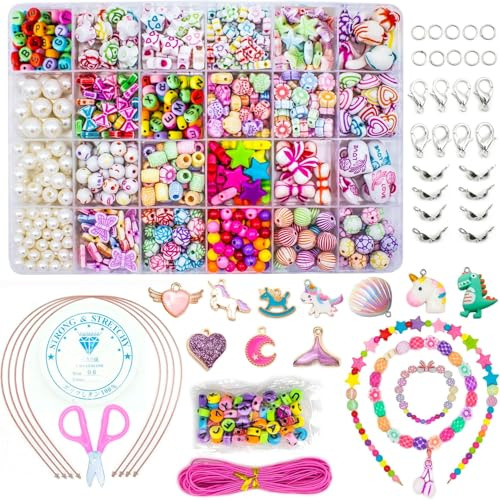 WONDERFORU Children DIY Beads for Jewellery Bracelet Necklaces String Making Kit, Friendship Bracelets Art Craft Kit for Girls Kids Age 3+, 24 Colors