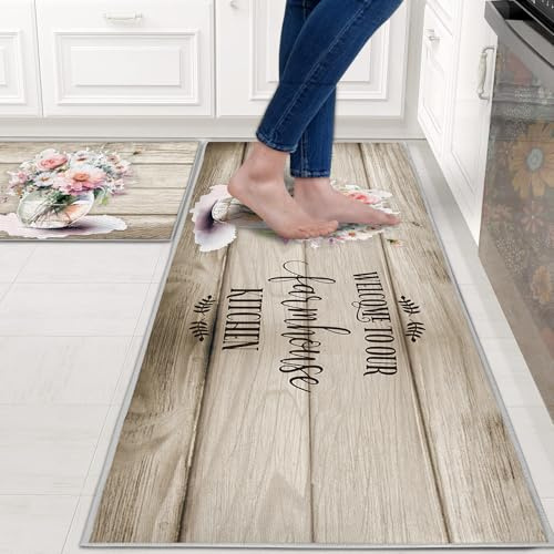 HZVRTN Küchenteppich waschbar rutschfest Küchenmatte,KomfortWasserdichte Stehmatte für Haus, Küche und Waschküche 2-Teiliges (Vase Stil, 40x60+40x120cm)