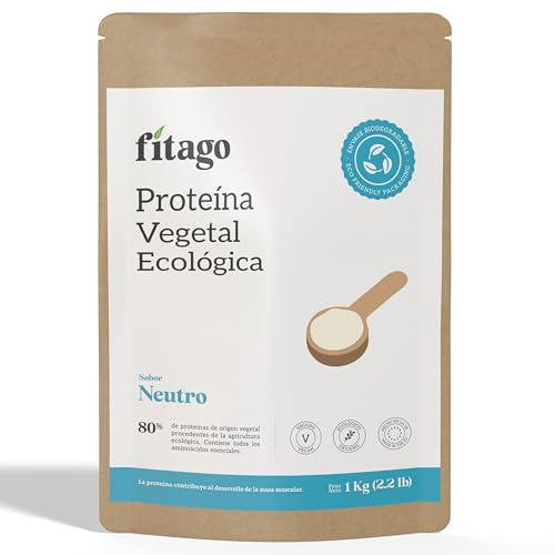 Proteina Vegana Ecologica en Polvo, 1kg | Sabor Neutro | 80% de Proteína Vegetal | Triple Fuente Arroz, Guisante y Cáñamo | Sin Edulcorantes Artificiales | Sin Gluten | Apta para Veganos - Fitago