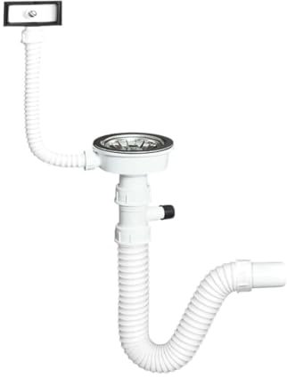 TEHNOEXPORT Flexibler Spülen Siphon + 32/40/50mm Wandadapter I Abflussrohr I Geruchverschluss für Waschbecken I Küchenspüle I (Einteilig Ø90 mit Gerät Anschluss und Überlauf) S11408