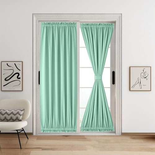 Momooda Französischer Türvorhang, Tür Vorhang Blickdicht, Verdunkelungsvorhang für die Vordertür mit Raffhalter, 1 Paneel, Stangentasche, Mintgrün, 137x183cm