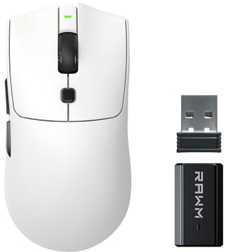 RAWM Souris de jeu sans fil 8K, capteur optique PAW3950 30K DPI, légère 55 g, MCU Nordic 52840, souris de jeu Esports et FPS, dongle 8K inclus (blanc)