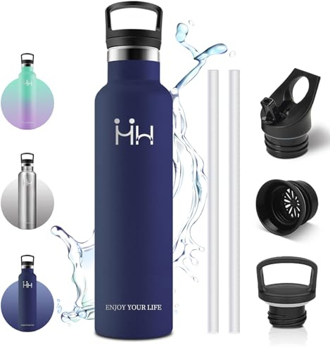 Vikaster Trinkflasche, Thermosflasche 1000ml, BPA-frei Trinkflasche, Thermosflasche mit Strohhalm, Trinkflaschee für Schule, Fahrrad, Sport, Fitness, Camping, Outdoor