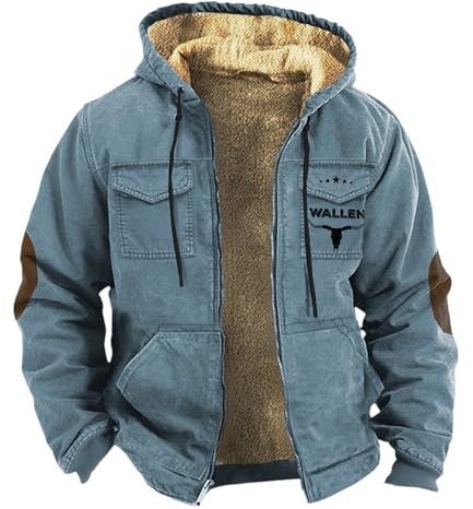 Fahrradjacke für Herren, Fleece, 2025, Geschenk für Herren, Winter, plus Samt, verdickte Doppeltasche, Western-Cowboy, 3D-Druck, Kapuze, braun, warme Baumwolljacke, Trenchcoats für Herren, navy, L