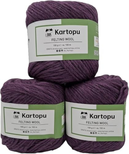 Filzwolle – große Farbauswahl – 3x100gr (300gr) – harmonisches Strickbild - 100% reine Schurwolle – Ökotexzertifiziert - hochwertige Wolle zum Filzen – Lauflänge per 100gr ca. 100m (1706 altrosa)