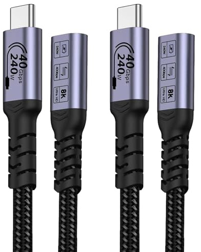 SUMPK 40Gbps Câble de rallonge usb c male femelle 1m 2paquets | câble de charge rapide prolongé USB 4.0, bus mâle 40gbps de type de transfert C, écran vidéo 8K, compatible avec iPhone 16