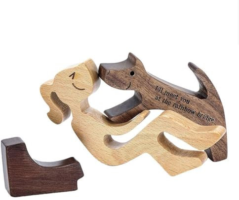 Handgefertigte Holzfigur Hund und Mann, einzigartige Hundegeschenke aus Holz, Welpe und Menschen, Ornament, Kunsthandwerk, Skulptur Colle
